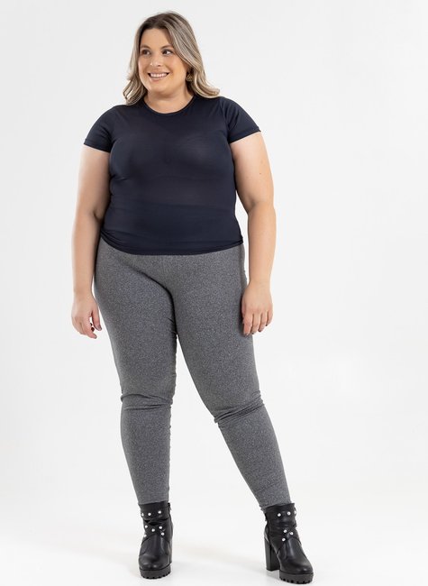 Legging Plus Size Cinza Mescla Peluciada de inverno Flanelada