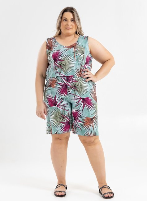 Conjunto de Regata e Bermuda de Liganete malha fria feminina estampado